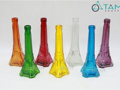 Chai thủy tinh hình Tháp Eiffel trong suốt nhiều màu